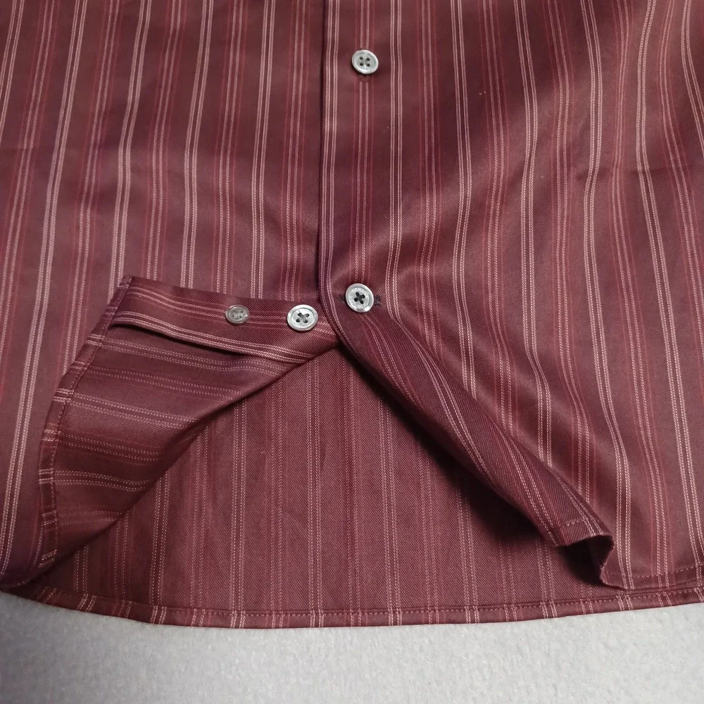 Banana Republic Dress Shirt Mens L Burgundy Striped Long Sleeve 100% Cot 16-16.5